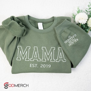 Custom Embroidered Sweatshirt For Mom, Embroidered MAMA Est Sweatshirt, Embroidered Mama Pullover, Christmas Gift for Mom, New Mom Gift