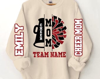 Personalized Cheer Mom Sweatshirt, Cheer Mom with Name Hoodie, Glitter Cheer Mom Shirt, Cheer Mom Gift, Printed Cheer Mom Sweatshirt Gifts