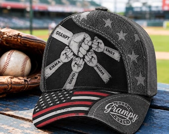 Custom Grampy Hat with Kids Names, Personalized American Flag Cap, Father’s Day Gift for Dad Grandpa