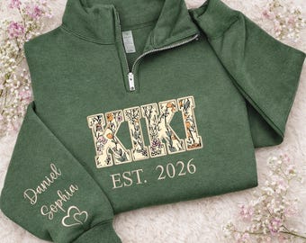 Custom Kiki Quarter Zip Sweatshirt, Kiki Floral Applique Sweatshirt, Hoodie, Kiki Sweater, Gift For New Grandma, Mother's Day Gift 2026