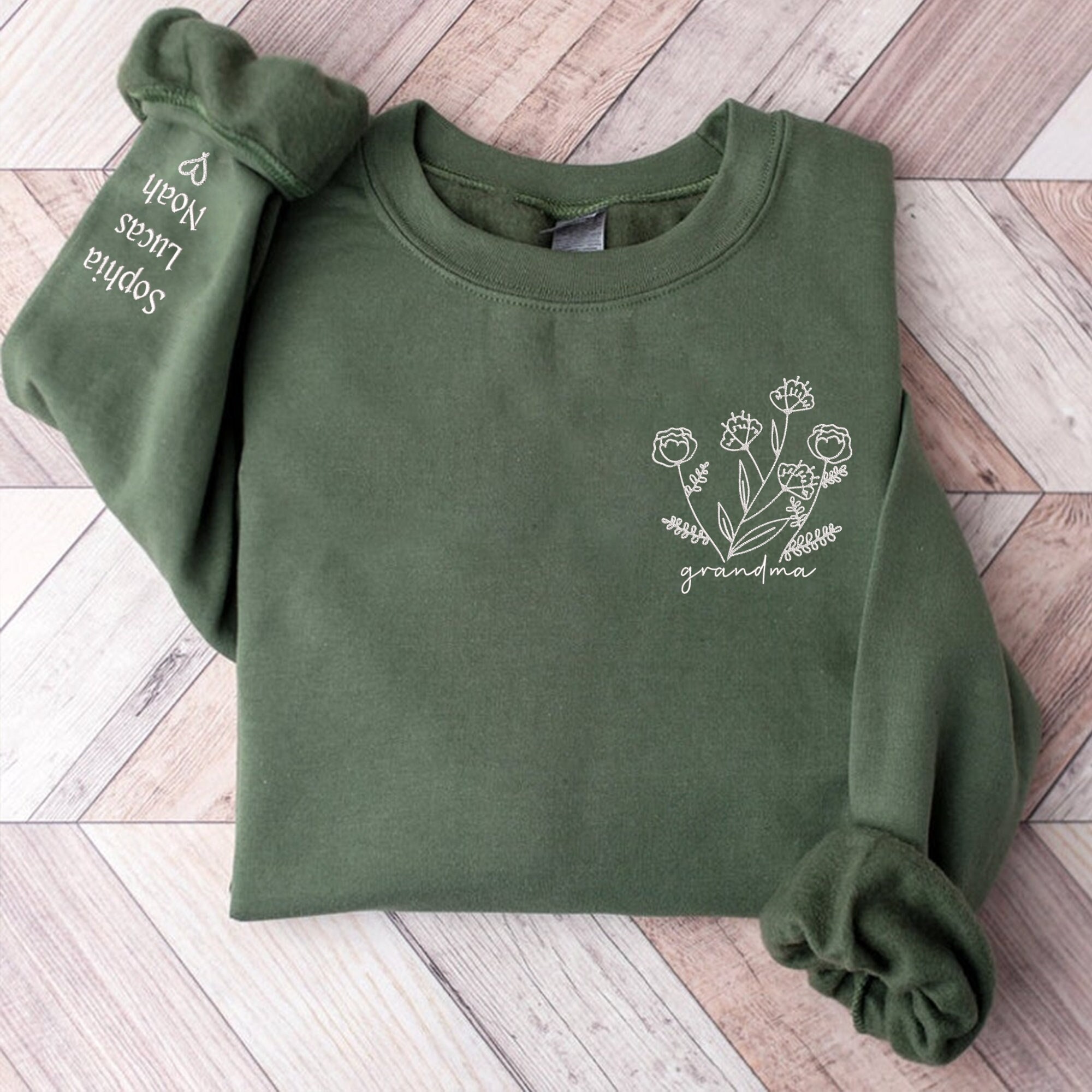 Embroidered Custom Grandma Sweatshirt With Grandkids Names on