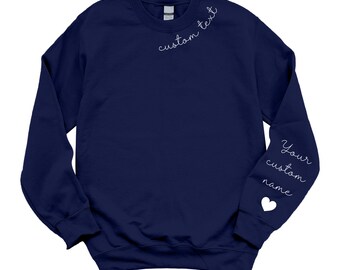NACRE APPAREL Custom Embroidered Sweatshirt & Hoodie - Personalized Text On Sleeve