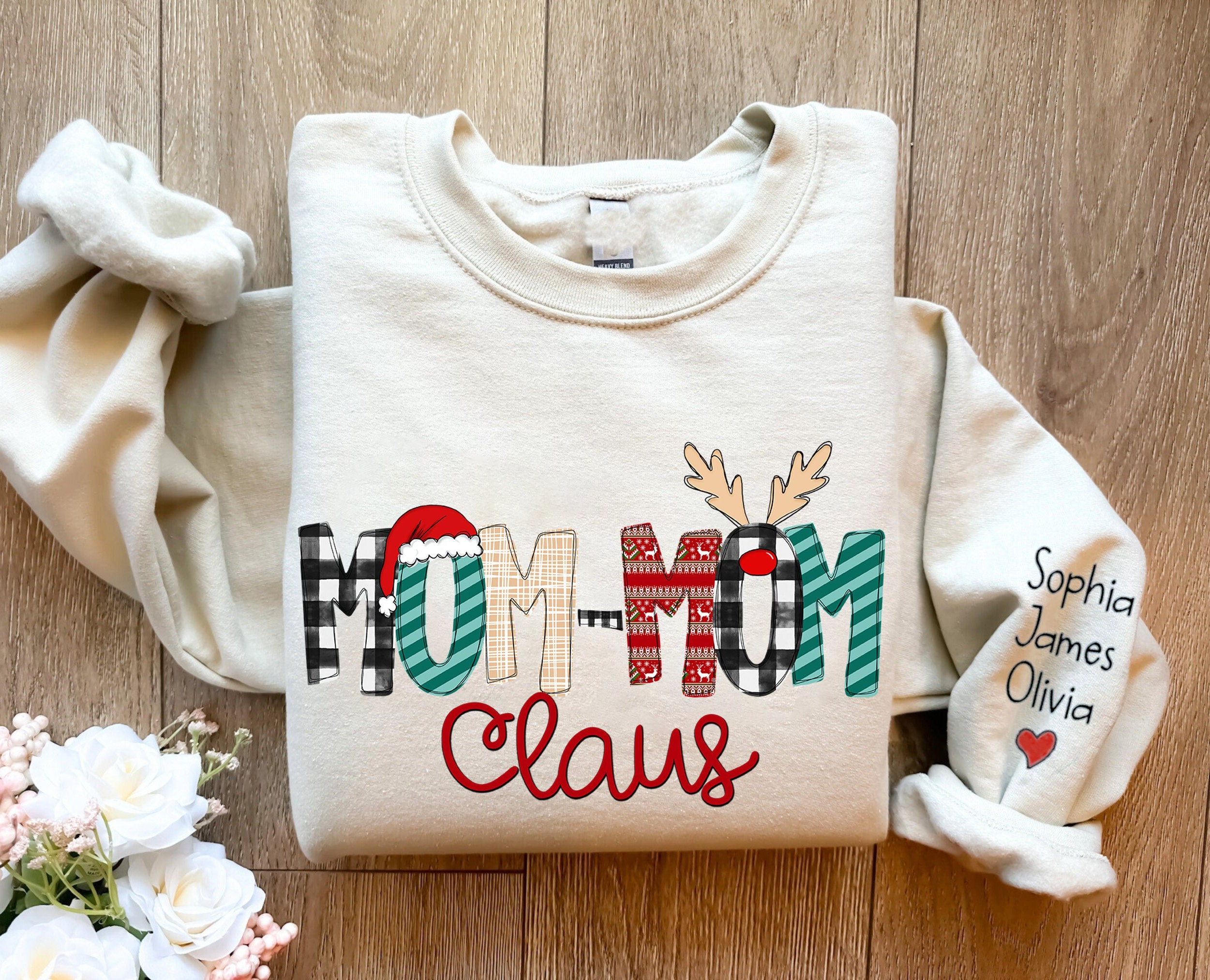 Custom MomMom Claus Sweatshirt, Christmas MomMom Gifts, Xmas Mom-Mom Sweater, Custom MomMom And Grandkids Sweatshirt, Gifts For Mom-Mom