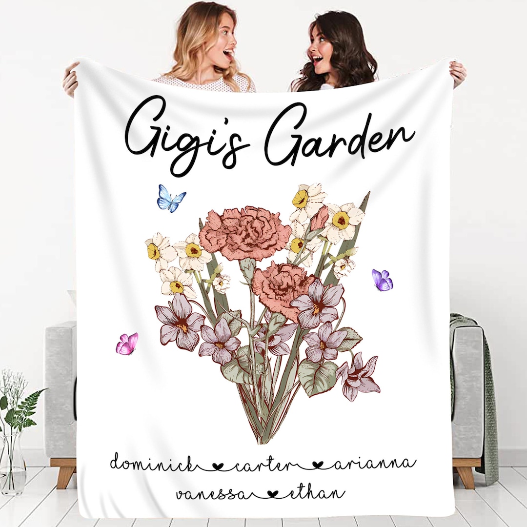 Personalized Mom's Garden Blanket, Grandma Blanket With Kids Name