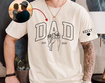 Custom Dad Shirt Portrait From Photo, Personalized Dad Photo Outline Shirt, Custom Photo Shirt For Dad, Father's Day Shirts, Papa Shirt 2025