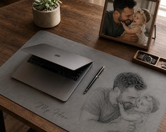 Custom Line Art Mouse Pad for Dad, Personalized Photo Desk Mat, Father’s Day Gift for Papa