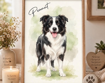 Custom Dog Cat Watercolor Portrait from Photo - Personalized Poster - Christmas Gift for Dog Lovers, Memorial Gift