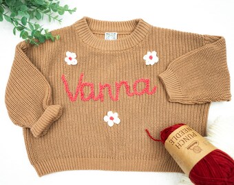 Personalized Name Baby Sweater, Hand Embroidered Baby and Toddler Sweater, Baby Boy Girl Sweater, Aunt's Gift for Baby, Baby Shower Gift