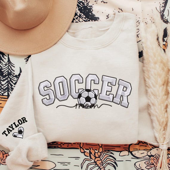 Custom Embroidered Soccer Mom Sweatshirt, Personalized Soccer Mama Crewneck Sweater, Soccer Senior Mom Gift, Soccer Lover Gifts