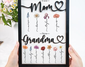 Personalized Birth Month Flowers Mothers Day Wooden Sign, First Mom Now Grandma, Grandma's Garden, Gift For Mom, Mother's Day Gift For Nana