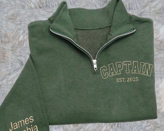 Custom Captain Sweatshirt - Embroidered Captain Quarter Zip Sweatshirt, Personalized Captain Sweater, Dad Gifts, Gifts for Dad, Christmas