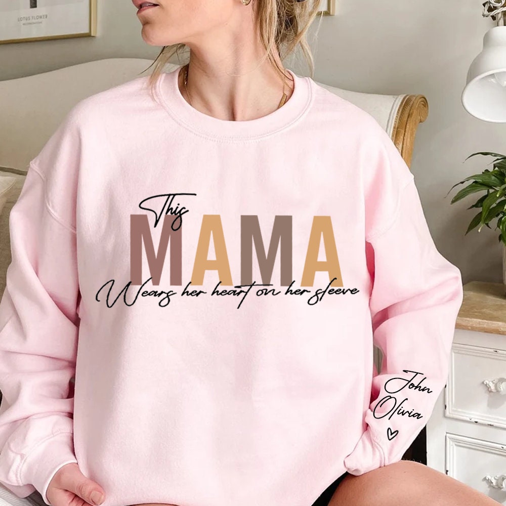 s-mama♡ This Mama Wears Her Heart on Her Sleeve Sweatshirt, Custom