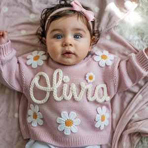 Custom Baby Sweater, Hand Embroidered Name Sweater Baby Girl or Boy, Baby Shower Gift, Cute Baby Girls Sweater With Name