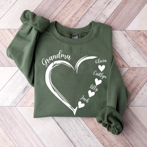 Grandma Heart Sweatshirt, Grandma Shirt, Christmas Gifts for Grandma, Custom Grandma with kidnames, Godmerch Grandma Crewnec Hoodie Gifts