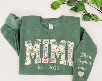 Embroidered Mimi Sweatshirt: Personalized Floral Applique Sweater, Mimi Hoodie, New Grandma Gifts