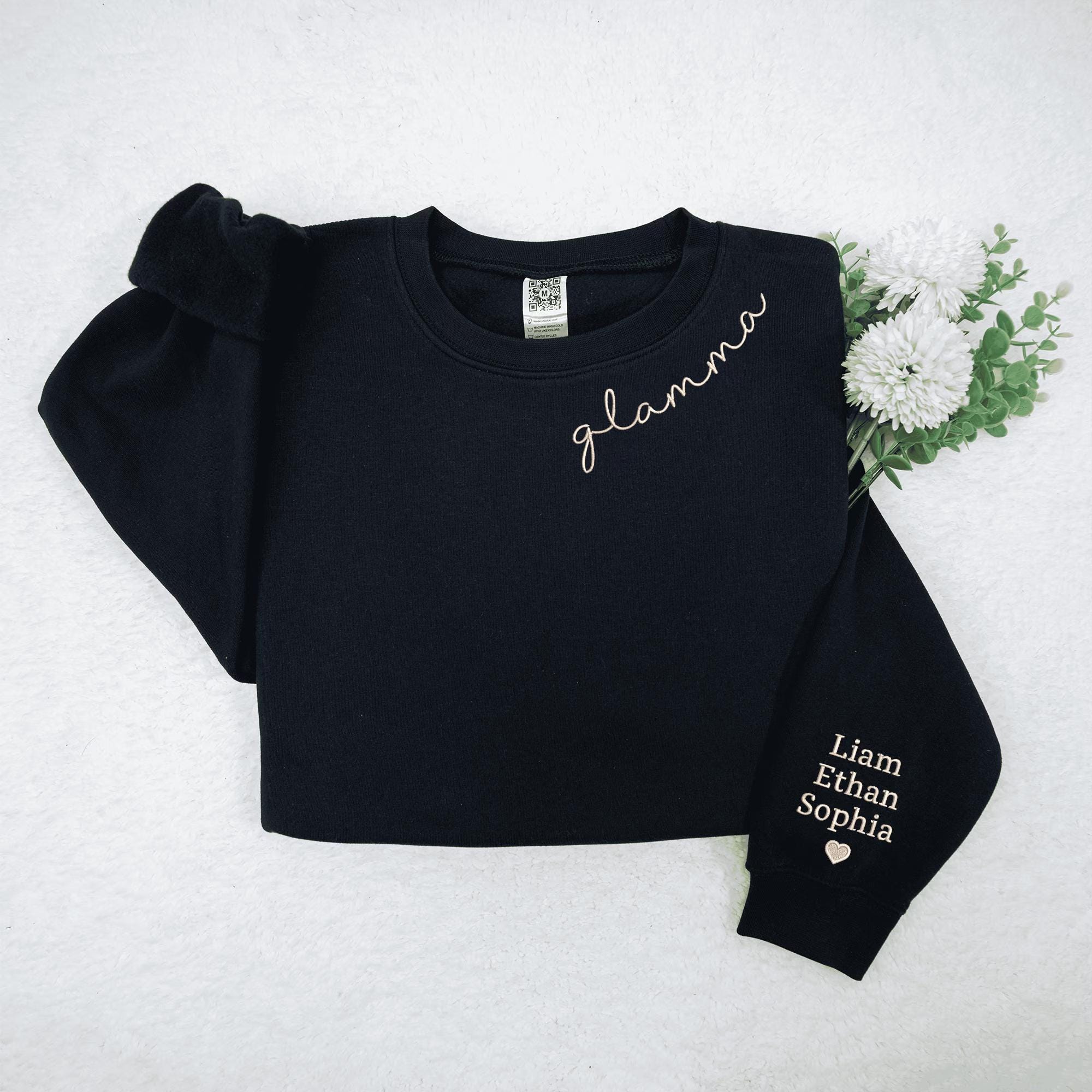 Embroidered Glamma Neckline Sweatshirt With Grandkids Names on