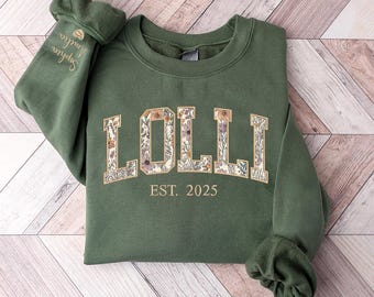 Personalized Floral Applique Embroidered Lolli Sweatshirt, Lolli Sweater, Lolli Crewneck, Gift For Nana,New Grandma Gifts, Mama Mimi Hoodie