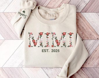 Custom Embroidered Mimi Sweatshirt, Mimi Floral Applique Sweatshirt, Personalized Mimi Sweatshirt, Gifts For Nana, New Grandma, Mother Day