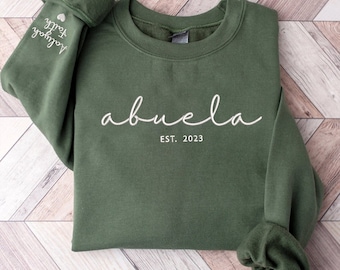 Embroidered Custom Abuela Sweatshirt with Grandkids Names on Sleeve, Est Date Abuela Sweatshirt, Gift for Abuela, Minimalist Abuela Sweater