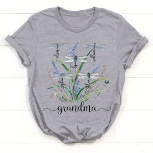 Personalized Grandma Shirt With Grandkids Dragonfly Mother's Day T-Shirt, Custom Nana Nickname Dragonfly Grandkids up to 20 kids Mother Day