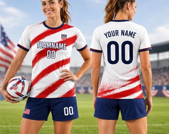 USA Women Custom Soccer Jersey, Personalized Name Number Shirt, Patriotic Football Fan Tee, Soccer Gift