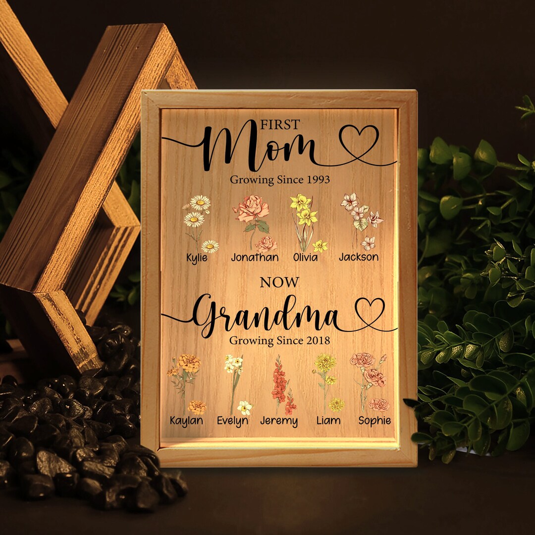 First Mom Now Grandma Frame Light Box, Personalized Picture Frame Light ...