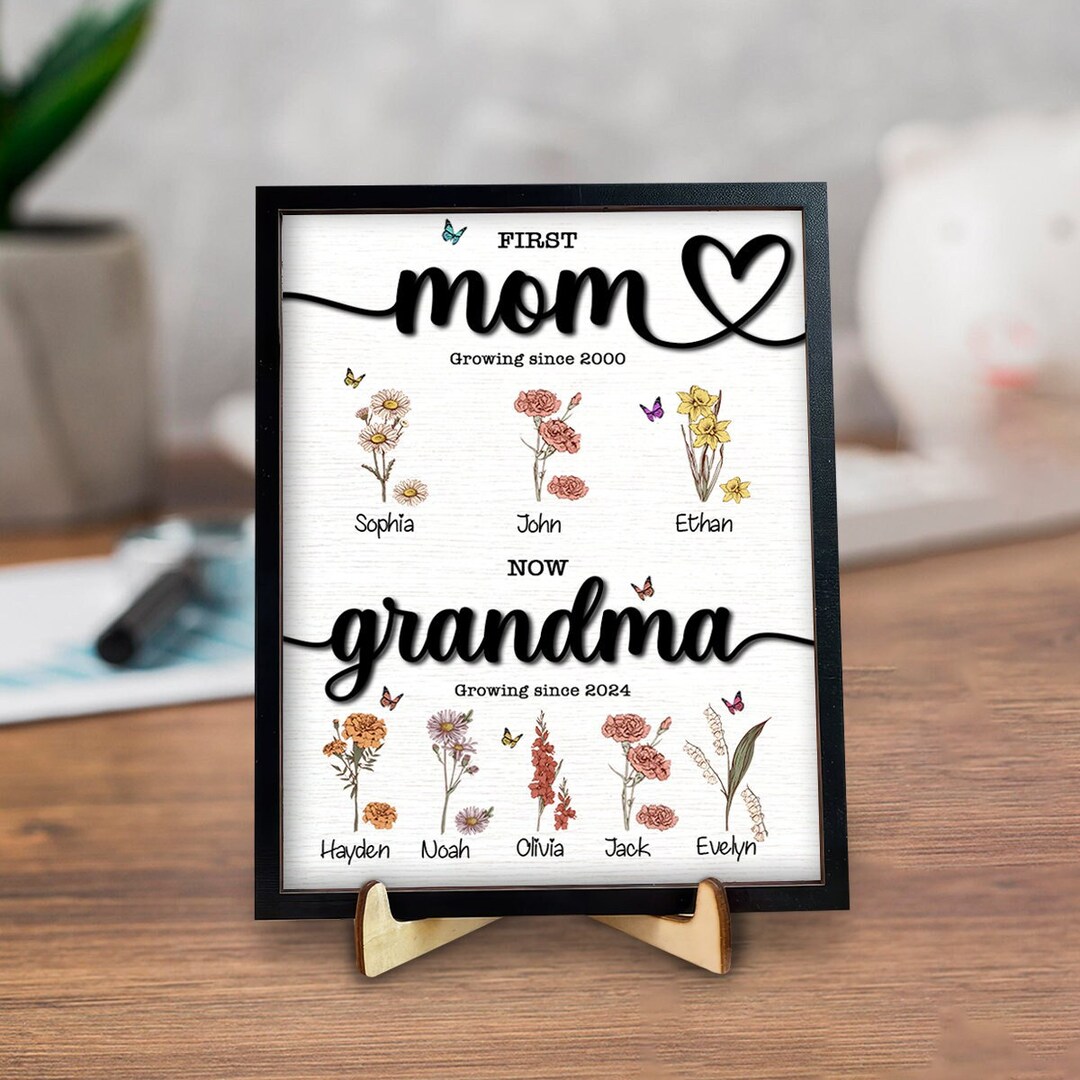Personalized First Mom Now Grandma Wooden Plaque,mom Nana Heart Wooden ...