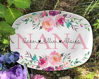 Personalized Nana Platter, Custom Mom Grandma Nana Mimi Platter, Grandma And Grandkids Plate, New Grandma Gift, Mother's Day Gift, Mom Gifts