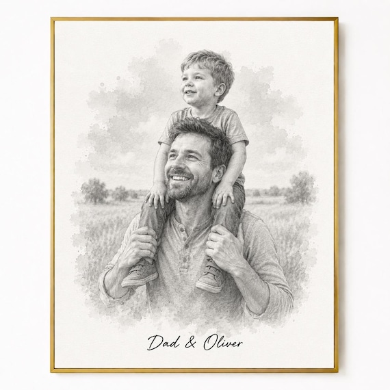 Personalized Watercolor Family Canvas for Dad, Custom Photo Portrait, Dad Gift, Grandpa Gift from Kids, Family Picture Frame, Father’s Day