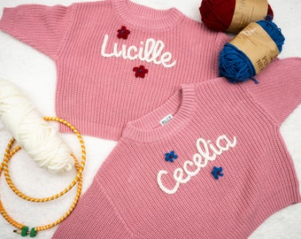 Custom Name Baby Sweater,Personalized Hand Embroidered Baby Sweater,Cute Baby Girls Sweater With Name,Baby Shower Gift,Christmas Gift Baby