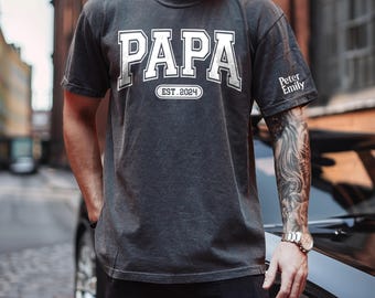 Personalized Papa Shirt, Custom Papa Shirt, Papa Tshirt, Father's Day Shirt, Kid Names On The Sleeve, Dad Grandpa Father's Day Gifts