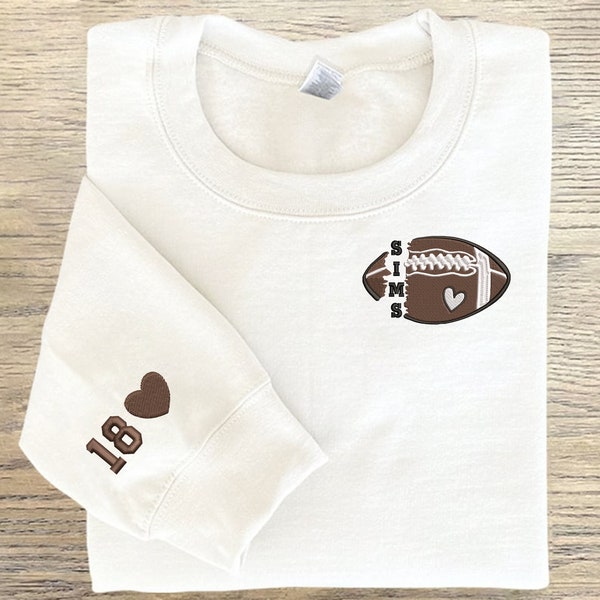 Personalized Football Embroidered Sweatshirt, Custom Football Name And Number On Sleeve Embroidered Sweatshirt, Gift for Husband, Son