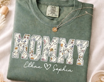 Comfort Colors Personalized Mommy Shirt with Kids' Names, Floral Mommy Sweatshirt, Custom Grandma, Mom, Mimi Gift, Mother's Day, Xmas Gift