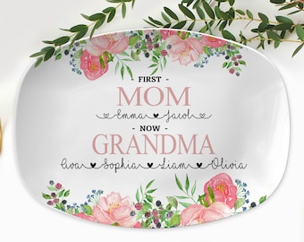 Personalized First Mom Now Grandma Platter, Custom Mom Grandma Nana Mimi Plate, Platter Gift For Gigi, New Grandma Gift, Mother's Day Gift