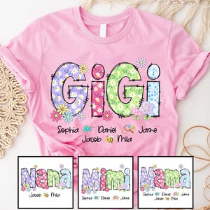 Gigi Flower Custom Gigi And Grandkids T-Shirt, Mother Day Gift, Custom Mom Shirt, Nana Gift, Grandmother Tee, New Gigi Birthday Gift Idea