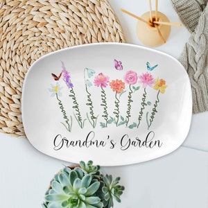 Birth Month Flower Grandma Platter, Custom Mother Day Gift, Platter Gift For Nana Mimi, Mom Floral Plate, Gigi Gift, Gift from Grandkids