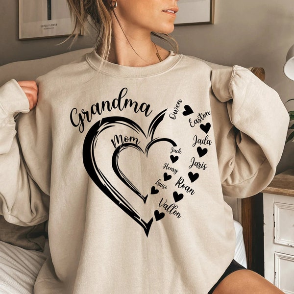 Custom Grandma Heart Sweatshirt, Grandma Shirt, Grandma Heart with kidnames, Custom Grandma with kidnames, Godmerch Grandma Sweatshirt Gifts