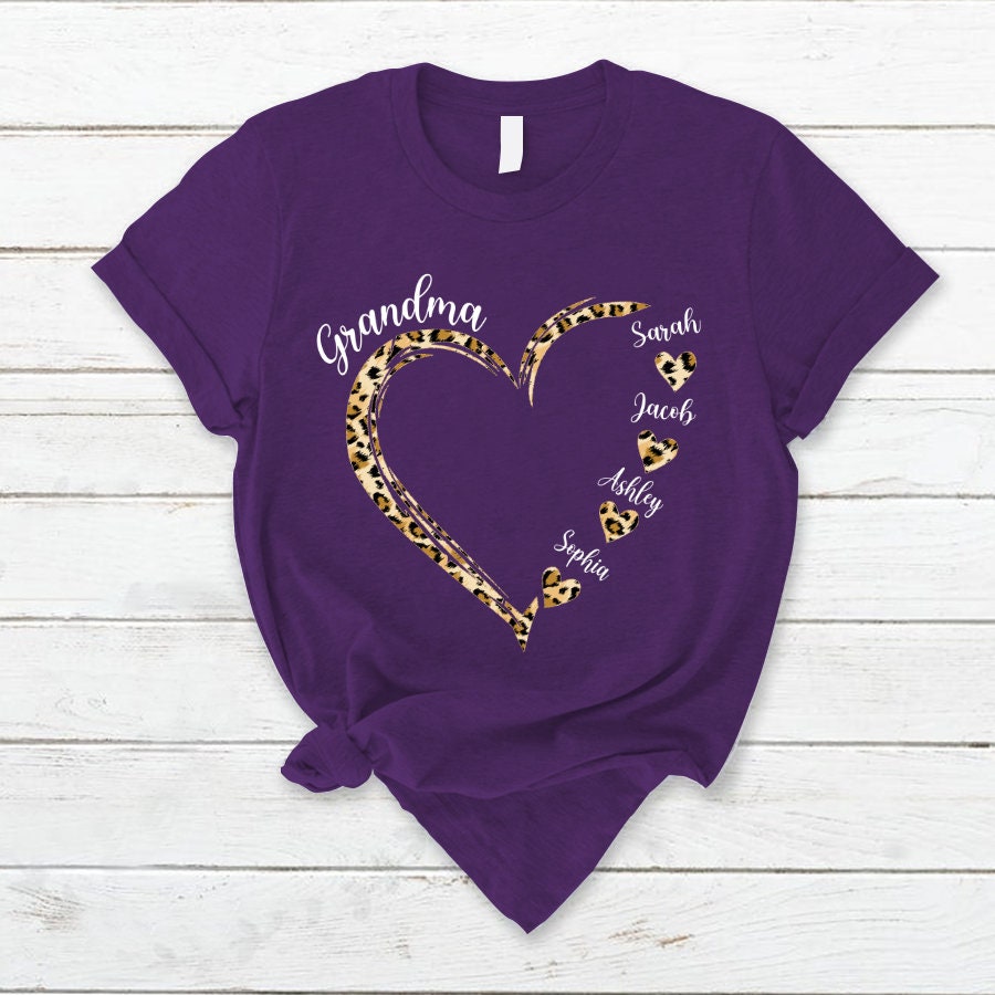 Personalized Grandma Shirt With Leopard Heart, Custom Grandma Heart ...