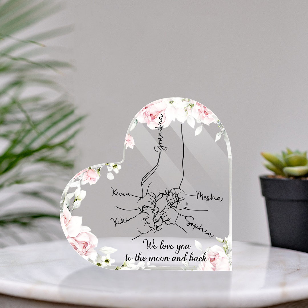Personalized Grandma and Kids Hands Heart Acrylic Plaque, Custom Mother ...