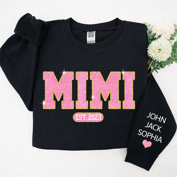 Custom Glitter Mimi Sweatshirt, Christmas Mimi Sweatshirt, Sparkle Mimi Sweater, Mimi And Grandkids Sweatshirt, Gifts For Mimi Sparkly