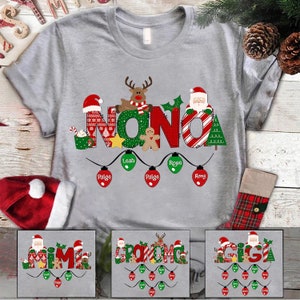 Personalized Christmas Grandma Shirt, Christmas Nana Shirt with Lights kids, Custom Nana Mimi Nickname Shirt for Christmas, Gigi XMas Shirt