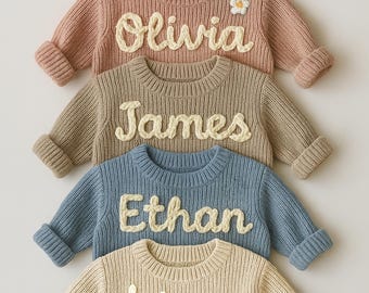 Personalized Baby Name Sweater, Custom Newborn Knit Baby Name Sweater, Baby Announcement Gifts, Baby Shower Gifts, Baby Birthday Gifts