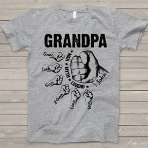 Personalized Grandpa Shirt, Custom Grandpa Tee Shirt Kids Grab Papa Hands Fist Bump Shirt Custom Kid names Gift for Grandpa Papa Father Pop