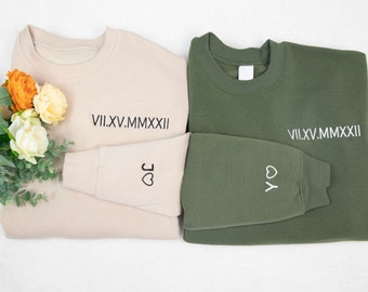 Custom Embroidered Roman Numeral Sweatshirt, Anniversary Date Couples Sweatshirt, Gift For Him, Husband Gift, Couple Matching Sweatshirt
