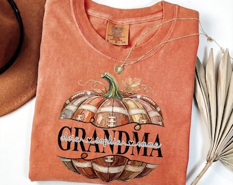 Custom Grandma Comfort Colors Sweatshirt, Personalized Grandkids Names Football Pumpkin Crewneck, Fall Thanksgiving Gift for Grandma