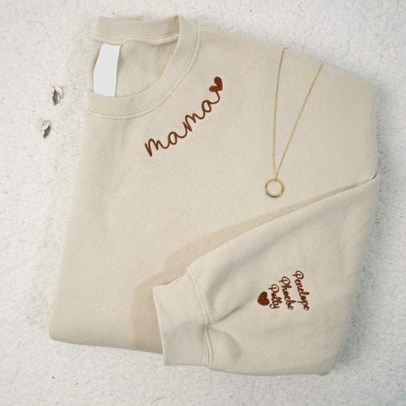 Mama Embroidered Sweatshirt, Custom Mama Shirt With Kids Names, Pregnancy  Reveal Hoodie Gift for New Mom, Mama Children Names Embroidery - Etsy