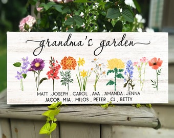 Personalized Birth Month Flower Grandmas Garden Wood Sign, Grandparent Gift from Grandkids, Mother's Day Gifts, Nana With Grandkids Sign