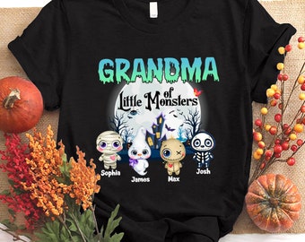 Personalized Grandma Halloween Shirt, Custom Nana Mimi Shirt for Halloween, Grandma Little Monster Halloween Shirt, Custom Name Nana Shirt