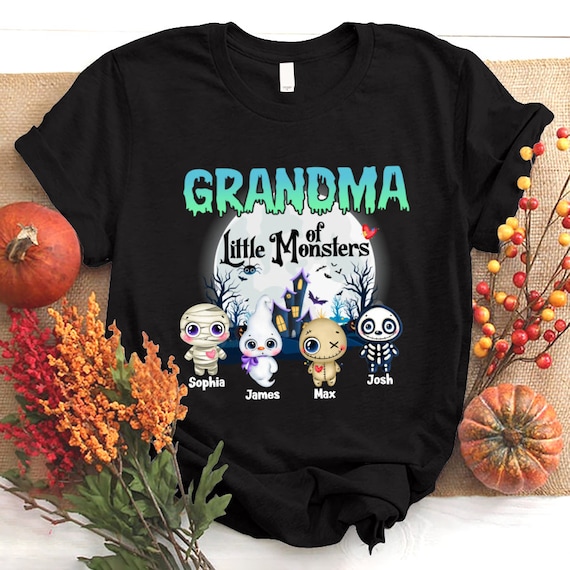 Personalized Grandma Halloween Shirt, Custom Nana Mimi Shirt for Halloween, Grandma Little Monster Halloween Shirt, Custom Name Nana Shirt