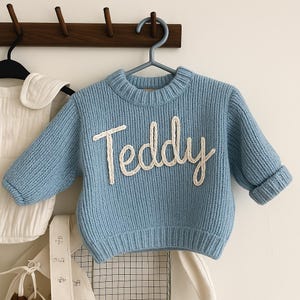 Custom Baby Sweater, Hand Embroidered Name Sweater Baby Girl or Boy, Baby Shower Gift, Cute Baby Girls Sweater With Name 2